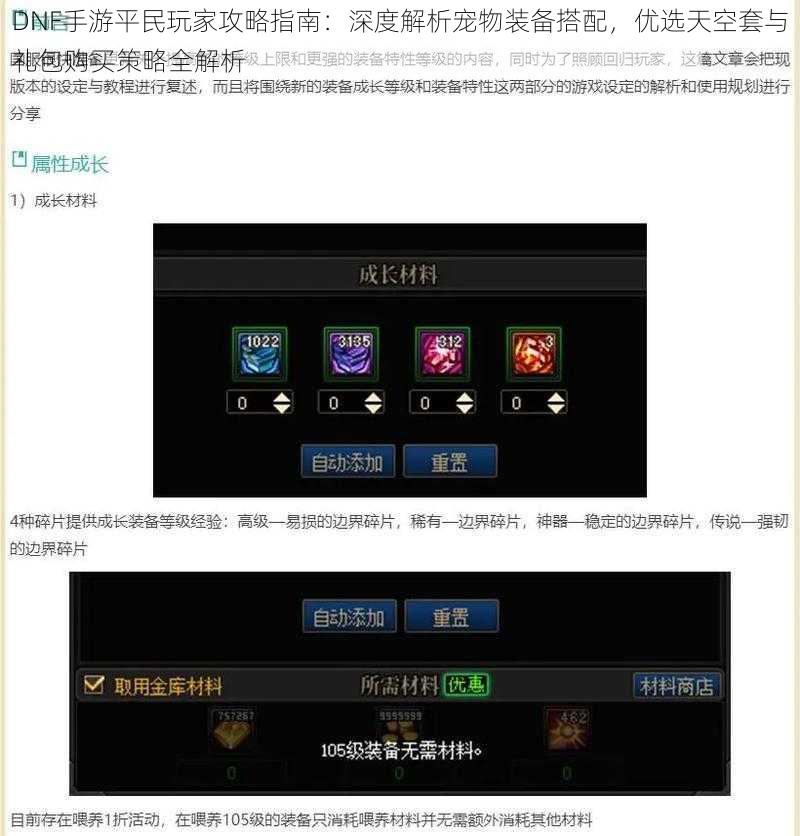 DNF手游平民玩家攻略指南：深度解析宠物装备搭配，优选天空套与礼包购买策略全解析